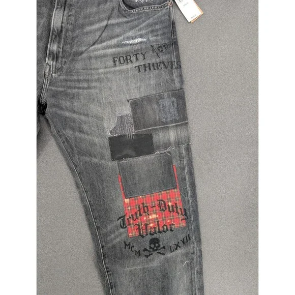 Polo Ralph Lauren “The Varick Slim” Men’s 42x32 Patchwork Graphic Jeans NWT - Picture 3 of 15
